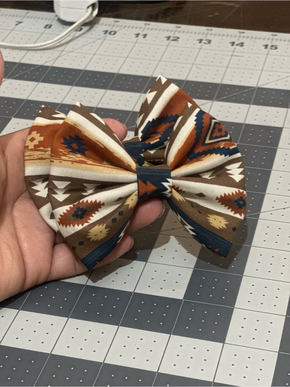 Southwestern Pattern Fabric Hair Bow in Rust, Navy & Cream